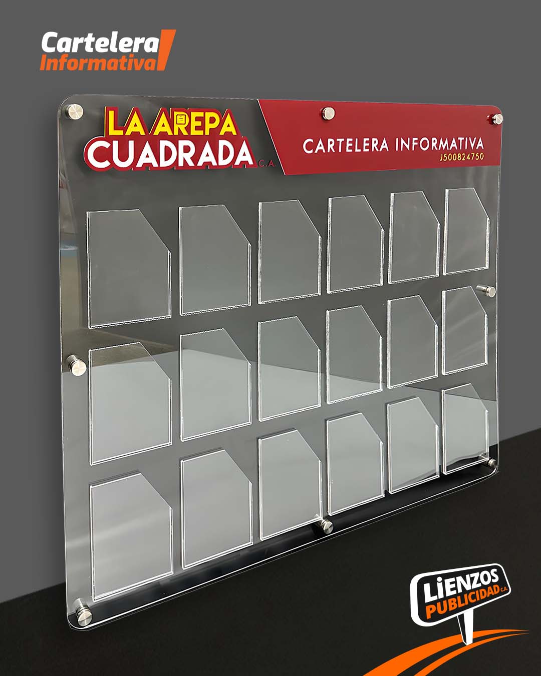 Cartelera Acrílica 18 Bolsillos (1/2 Carta)